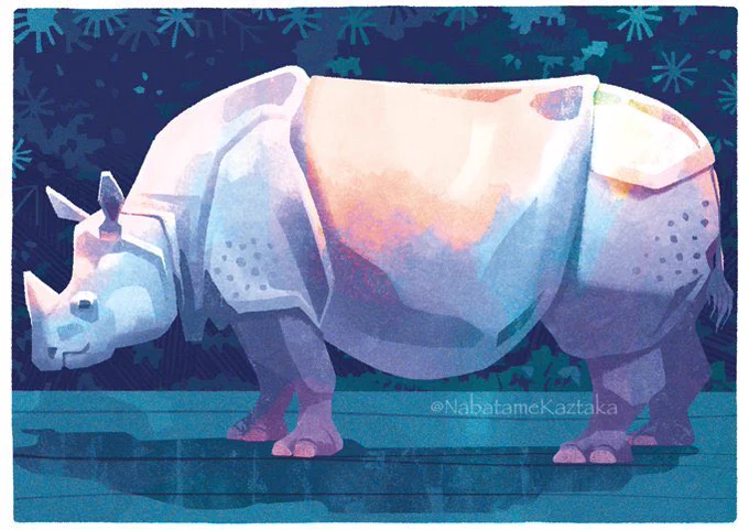 前に描いた東山動物園のインドサイです。 