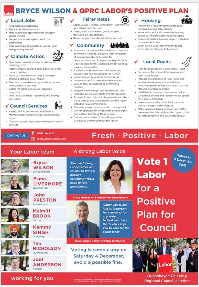 timothyinau's tweet photo. Remember #nswpol Local Council Elections - 1 week of Prepoll to go daily 9am - 5pm then Sat 4 Dec 8am to 6pm. #vote1ALP for a progressive council with CORE LABOR VALUES at the heart of every policy. #queanbeyan #qprc https://t.co/eowqmBhrrC