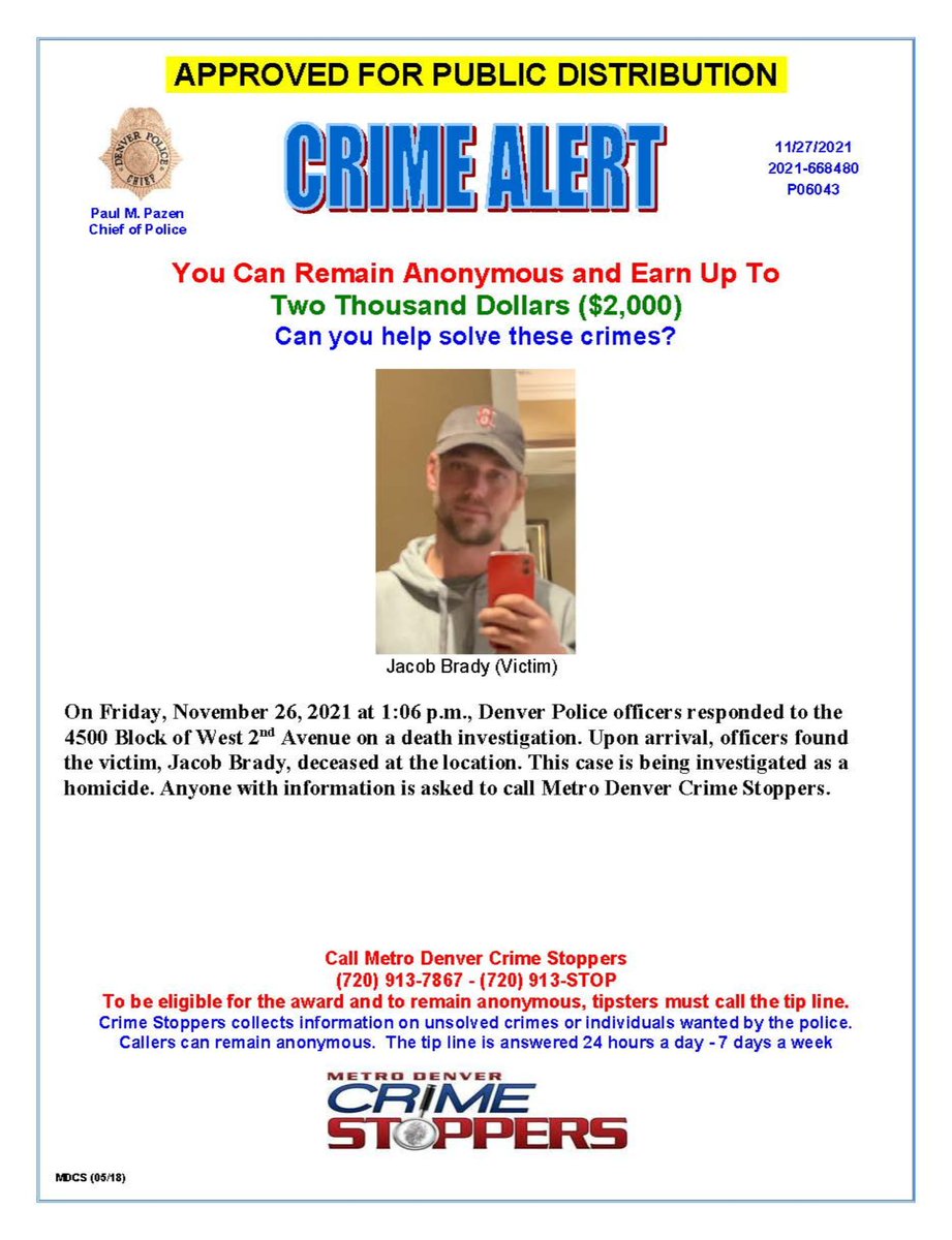 DenverPolice's tweet photo. #Denver, do you have any information regarding this homicide? Please call @CrimeStoppersCO at 720-913-7867 with any information that can help to identify the suspect(s) and solve the case. Thank you https://t.co/J1cI6z9hnv https://t.co/fpfkWoKw7Y