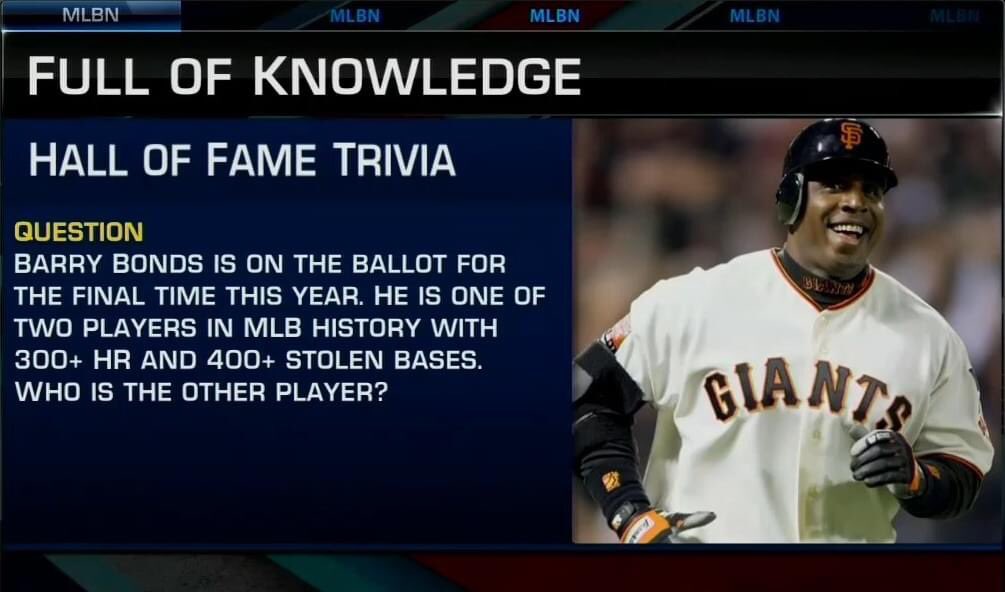 MLBNetwork's tweet photo. Barry Bonds is one of two players in MLB history to hit 300+ career homers and steal 400+ bases.

Can you name the other? https://t.co/eo38uxRwXu