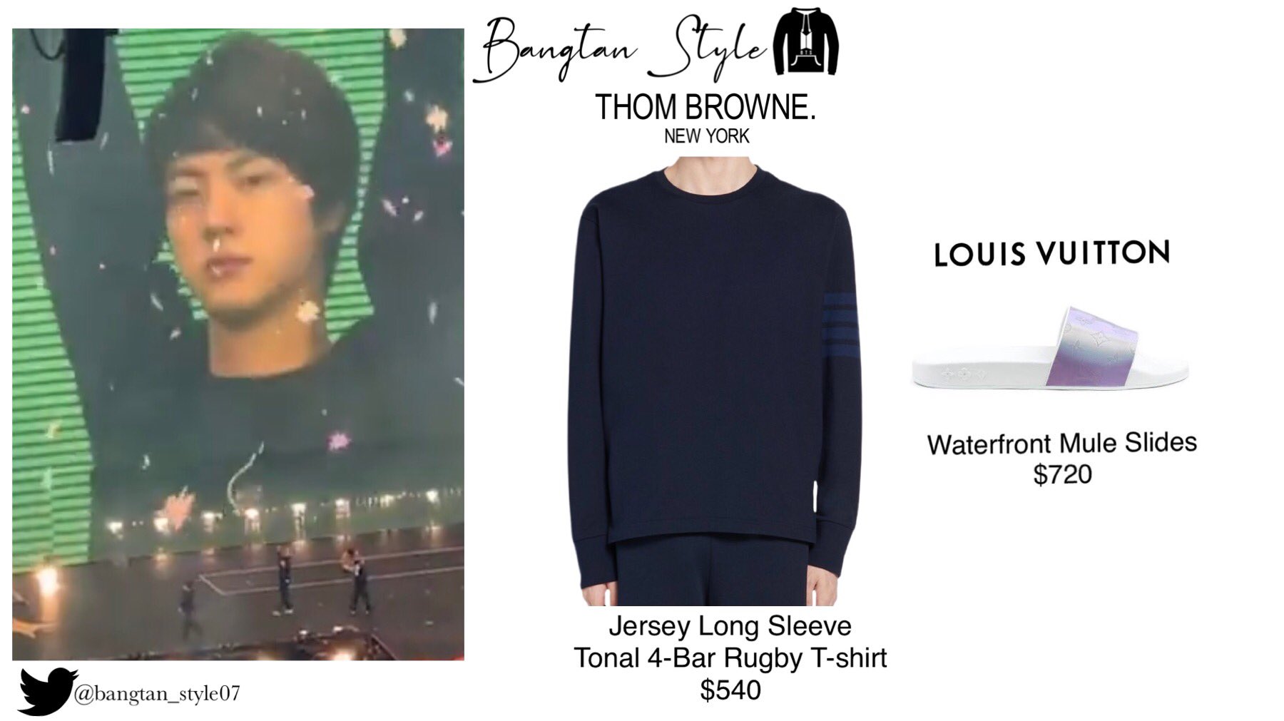 Bangtan Style⁷ (slow) on X: Weverse Post 210918 Seokjin wears LOUIS VUITTON,  BT21 and SAMSUNG x THOM BROWNE. #JIN #BTS @BTS_twt   / X