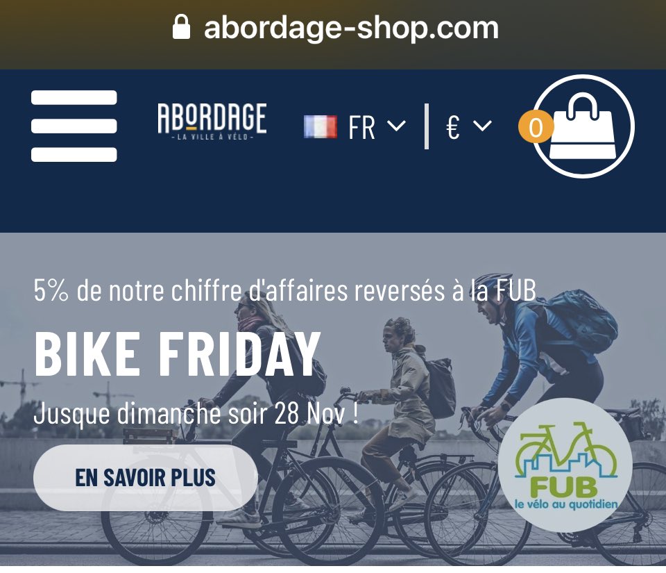 🙏Merci à <a href="/ABORDAGE_SHOP/">ABORDAGE, La Ville à Vélo.</a> qui à également choisi le #bikefriday plutôt que le #BlackFriday en soutenant la <a href="/FUB_fr/">FUB</a> !