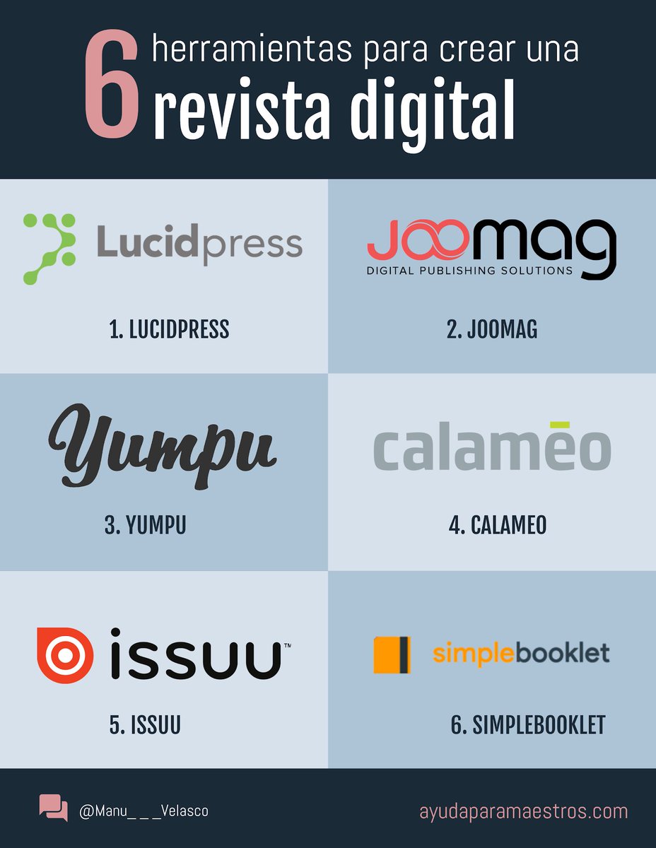 6 herramientas para crear una revista digital. 👉 ayudaparamaestros.com/2020/09/6-herr… Por <a href="/Manu___Velasco/">Manu Velasco</a>