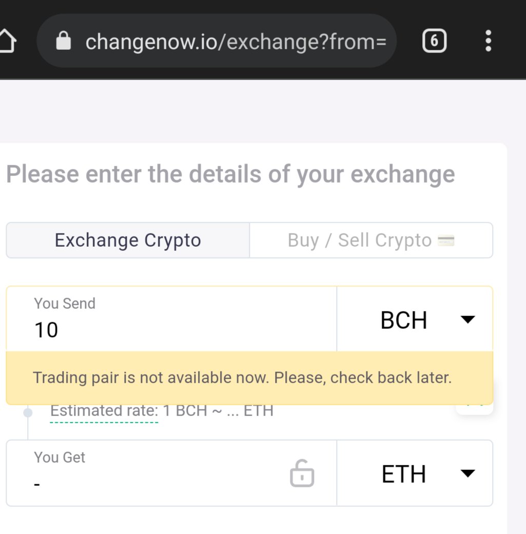 DoctorQuirkey's tweet photo. @ChangeNOW_io Have you removed the ability to exchange BCH and all other coins or just gremlins? https://t.co/FnAja9r4Md