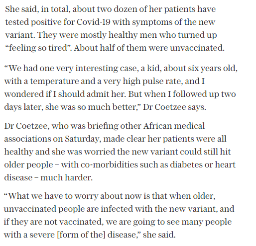 BNOFeed's tweet photo. A widely-shared quote from a South African doctor, saying Omicron causes only mild symptoms, is being taken out of context. She was referring to a small group of young, healthy people and warned of severe disease in other groups https://t.co/QNf2WGRwAJ https://t.co/hJ3M3VglXW