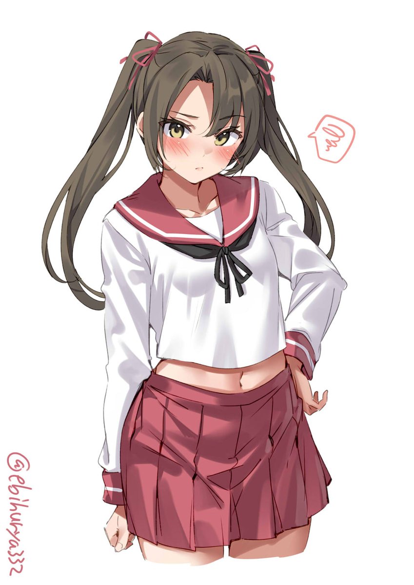 zuikaku (kancolle) 1girl twintails solo skirt school uniform white background twitter username  illustration images