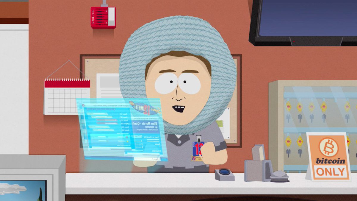 Now, of course, we only take bitcoin and other crypto currency cuz, you know, it's the FUTURE, we've all decided centralized banking is rigged so we trust more in fly by night Ponzi schemes. #SouthParkPostCovid
