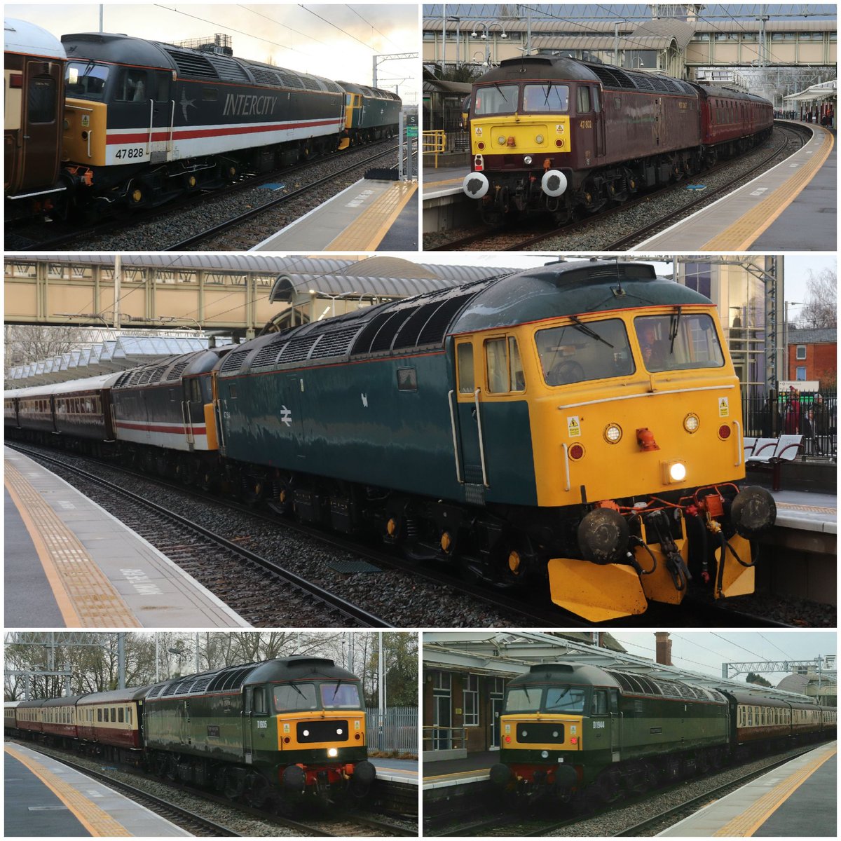 holtona72's tweet photo. Saturday was officially #DuffDay through the Shire of Kettering. #Class47 s 614/828 on Chesterfield to Bath, 802 on rear of Ealing Broadway to York & 805/501 top & tailing Manchester Piccadilly to St.Pancras. All in under 6hrs. Just like the old days. #DuffWatch #MML 27/11/21 https://t.co/5gMpZjdVVF