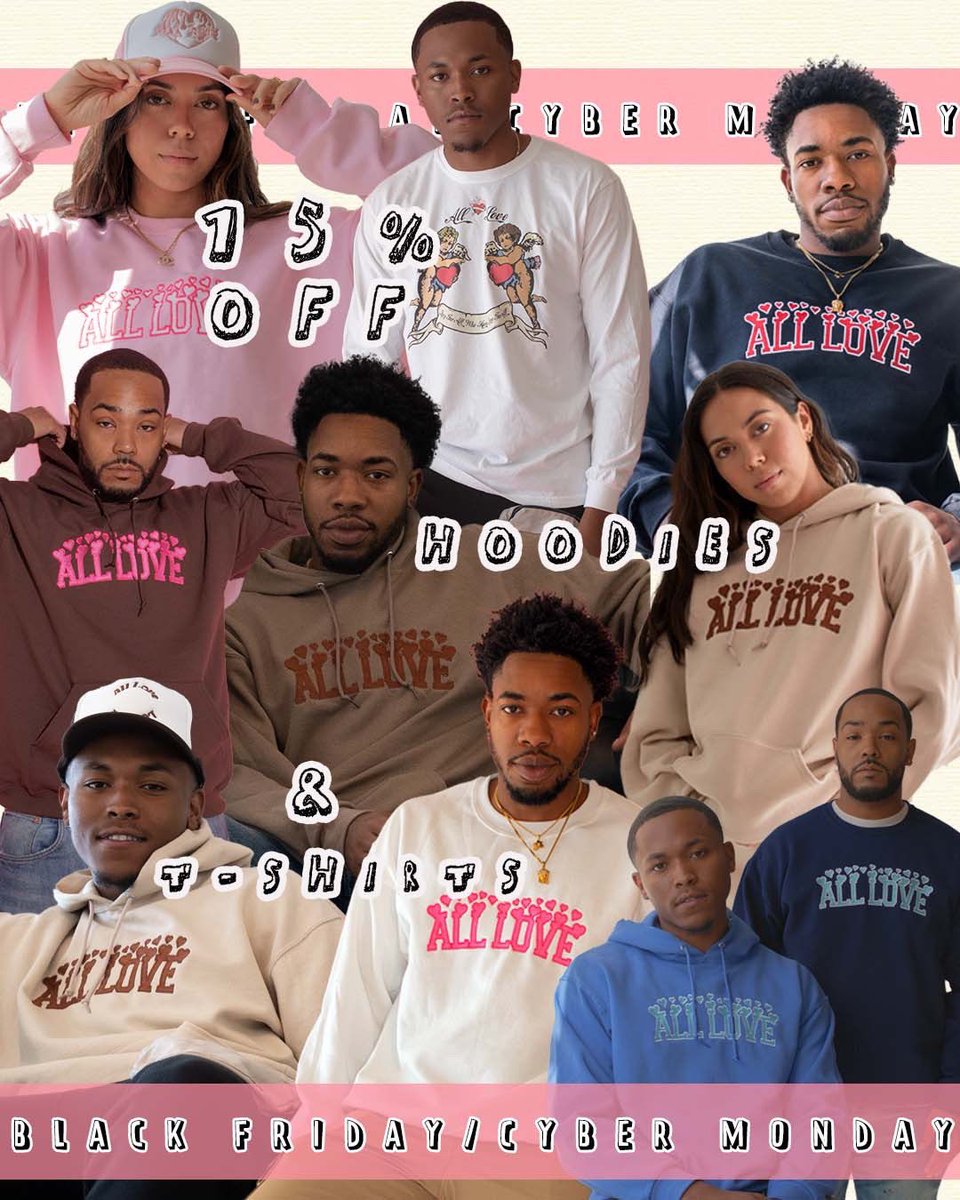 ShopAllLove's tweet photo. Happy Small Business Saturday!! Shop ALL LOVE this holiday season &amp; get 15% off all hoodies, t shirts, &amp; hats, discount automatically applied at checkout. Sale starts now through Nov. 30th🖤 Happy shopping! https://t.co/5cNJcjQmpA
