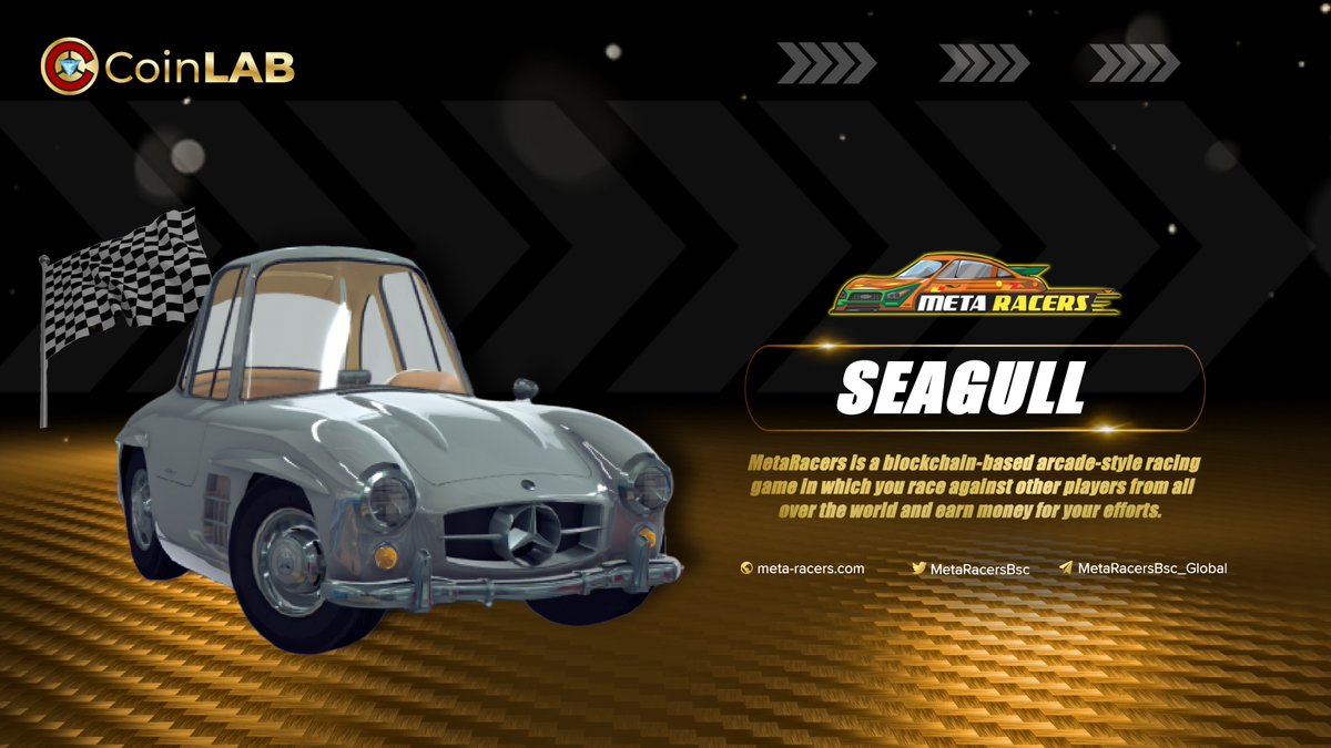 🏁 Car Collection 🏁
🚙 🚕 model inspired by Italy. Seagull brings elegant elegance and a gentleman's fashion style called "SEAGULL."
🔰The #Seagull is also a great helper on the track for racers.
<a href="/CoinLAB_Offi/">CoinLAB #Web3 #AI</a> @MetaRacersBsc