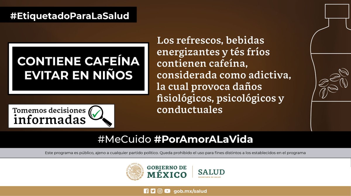SSalud_mx's tweet photo. 🟫 La #Cafeína es considerada como adictiva y provoca daños fisiológicos, psicológicos y conductuales.

🟫 Evita los #ProductosUltraprocesados. Usa el #EtiquetadoParaLaSalud y toma #DecisionesInformadas.

➡️ https://t.co/5dlPCsyp1J

#MeCuido #PorAmorALaVida https://t.co/xLB72nGEGj