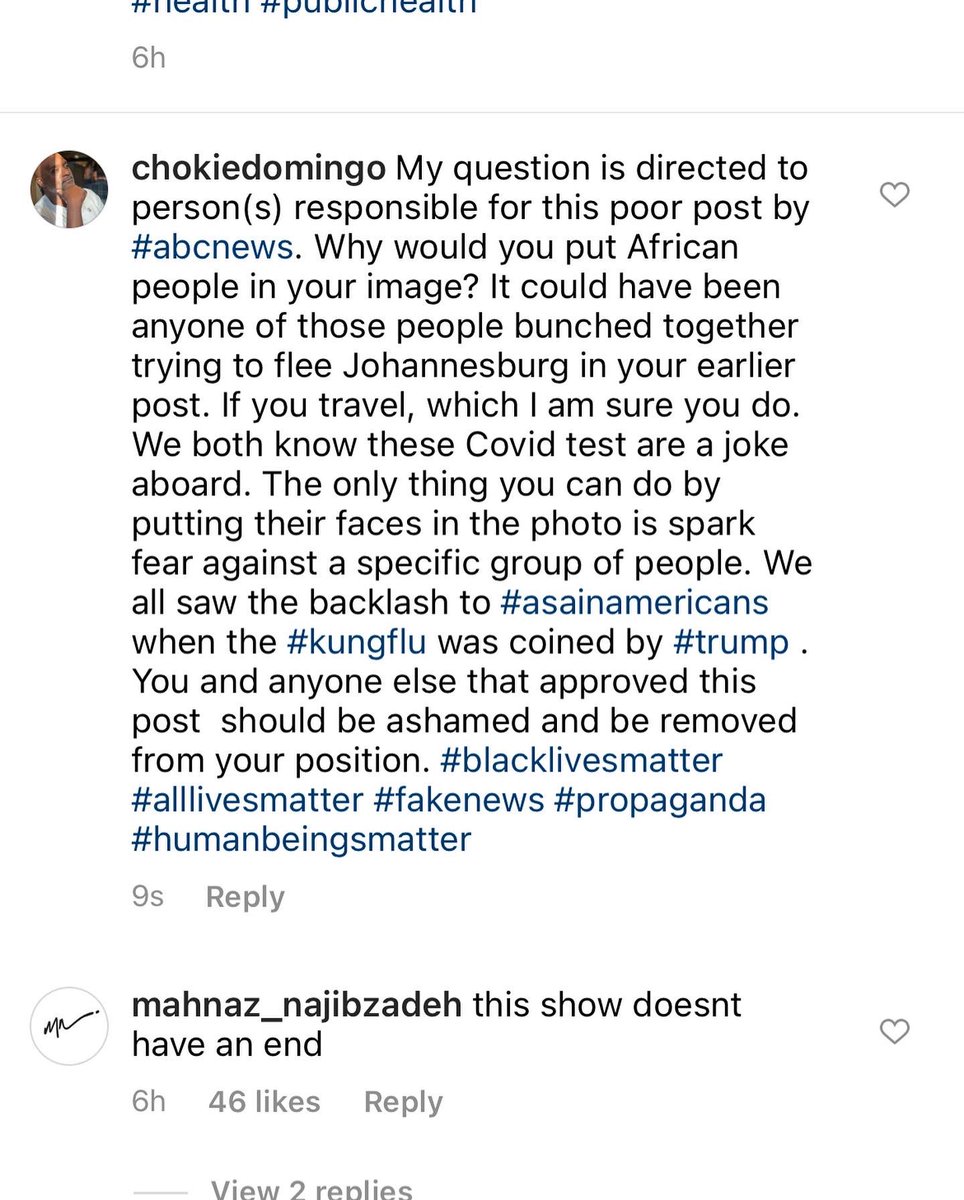 Please look at ALL 3 photos and READ the last photo. #abcnews you can continue to delete my post on IG all you want but, I want you to be accountable for your racist propaganda. You should be ashamed. #fakenews #abcnews #trash #racist #blacklivesmatter #alllivesmatter #africa