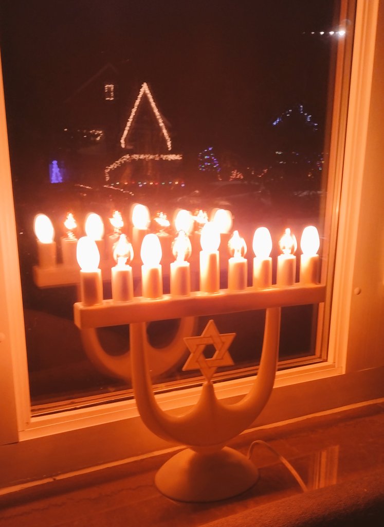 I will forever be rocking my electric menorah on our super catholic block #STLcity #StLouisHills #holidayseason #Hanukkah