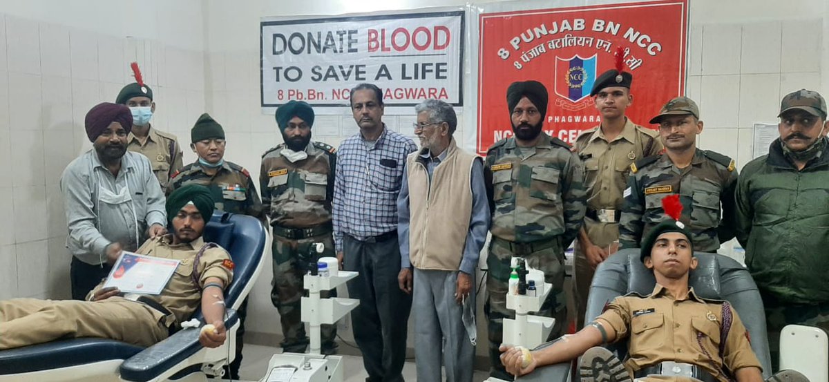 #NCCDay2021 In a runup to the NCC Day Celebrations a Blood Donation Camp was conducted by 8 Pb Bn NCC, Jalandhar Gp NCC. A total of 31 units of blood was donated by the cadets.<a href="/HQ_DG_NCC/">National Cadet Corps</a> <a href="/prodefencechan1/">prodefencechandigarh</a> <a href="/drajaykumar_ias/">Ajay Kumar</a>