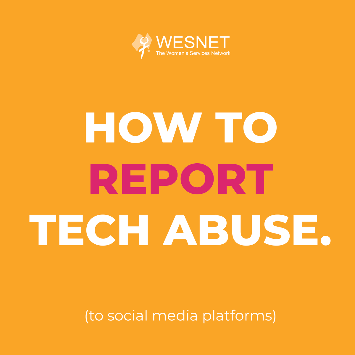 WESNETAustralia's tweet photo. 1/2 #SafeTip: Did you know that if you’re experiencing #TechAbuse on your social media accounts, you can report to the social media platforms? #WESNET #16Days #kNOwTechAbuse https://t.co/4th2uUtstA