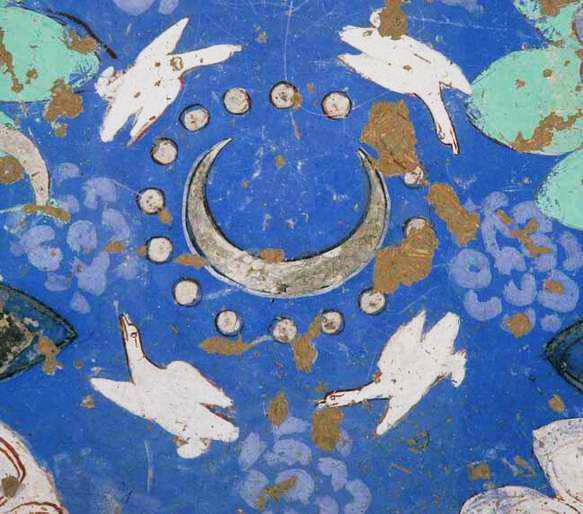 Moons_and_moons's tweet photo. Cave of the Musicians (Cave 38) mid 4th to end of C5th CE. Moon symbol. Kizil Caves of a thousand Buddhas in China. https://t.co/gjss2prRep