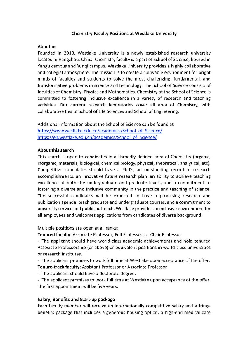 kfzhangxin's tweet photo. Westlake is now hiring in all fields and ranks of Chemistry. This new research university offers uncapped opportunities to explore the beauty of Science and Nature. Please apply via chemjob@westlake.edu.cn. @Chemjobber 
https://t.co/m7OfXigZ69 https://t.co/PP1O5zHHOj