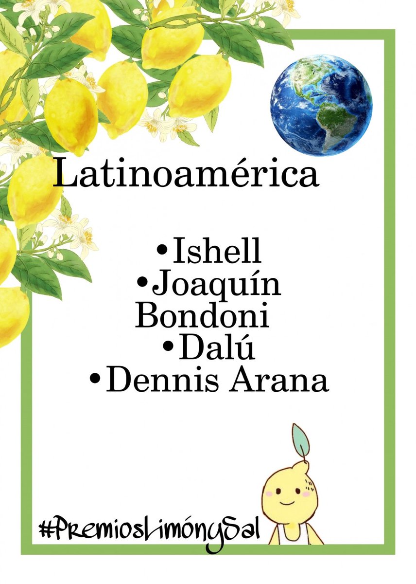 limonysalOK's tweet photo. #PremiosLimónySal
Terna 31. Latinoamérica
#Ishell @JoaquinBondoni @Dalumusica @_DennisArana
(La encuesta está debajo) https://t.co/godGFQ086Z