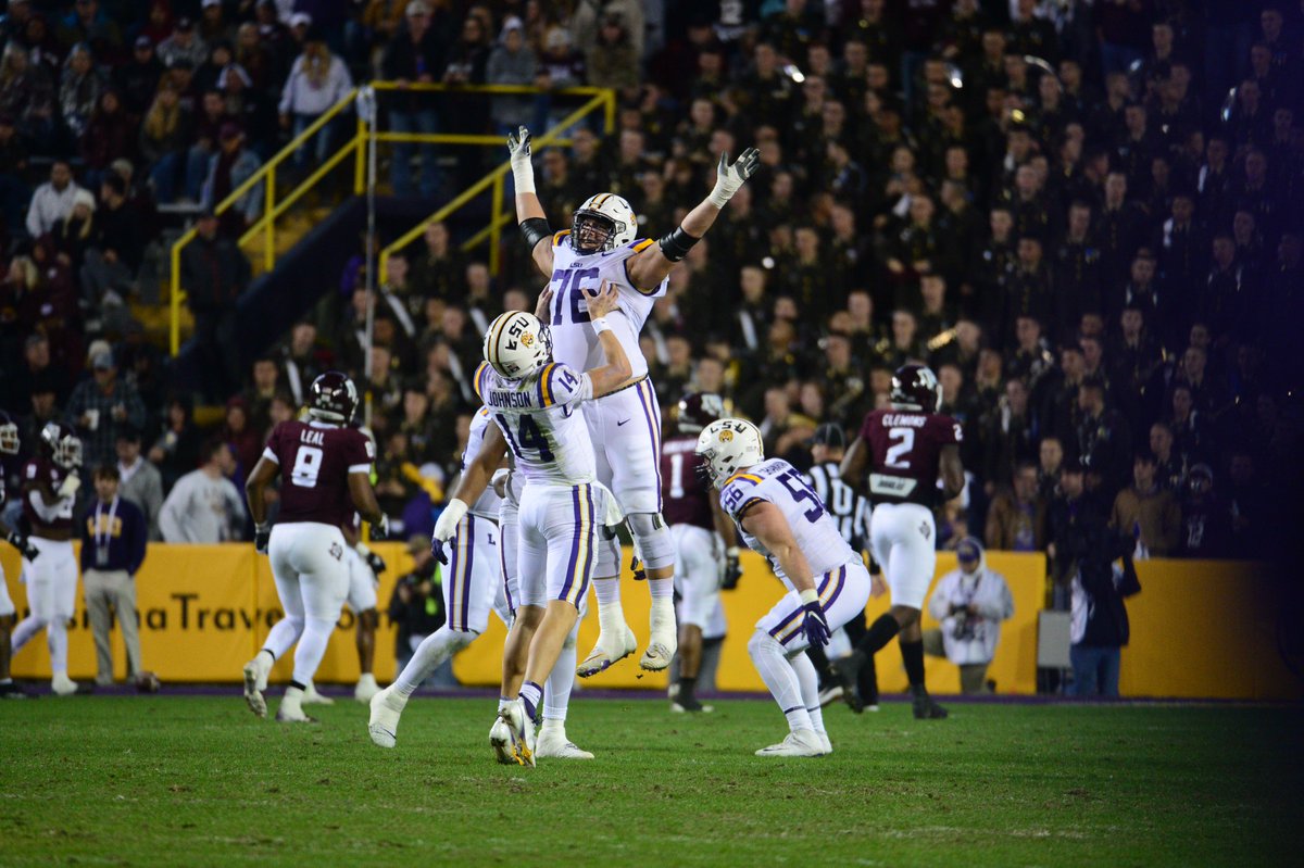 LSUfootball's tweet photo. .@Max_Johnson_14 sent @austindeculus76 flying 🤣 https://t.co/p9FwPw8Mnm