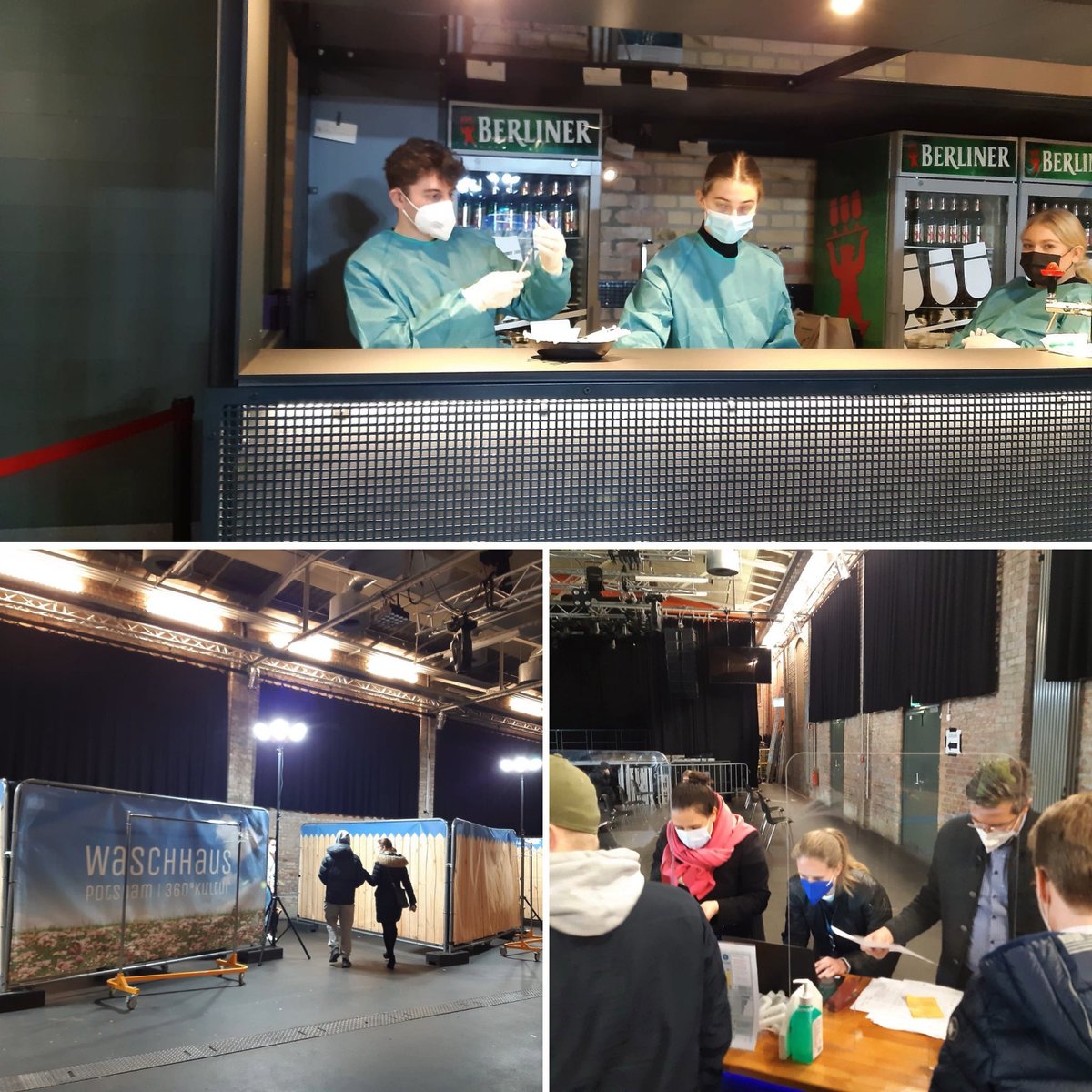 Mike_Schubert's tweet photo. Gemeinsame Impfaktion #ImpfKultur des #MWFK und des @klinikumevb in der #Schiffbauergasse. Eine Schicht gemeinsam mit @manjaschuele  hinter dem Counter. Danke an das Team des #KEvB für die gute Vorbereitung. @waschhauspotsdam https://t.co/aWX1vmO3GP