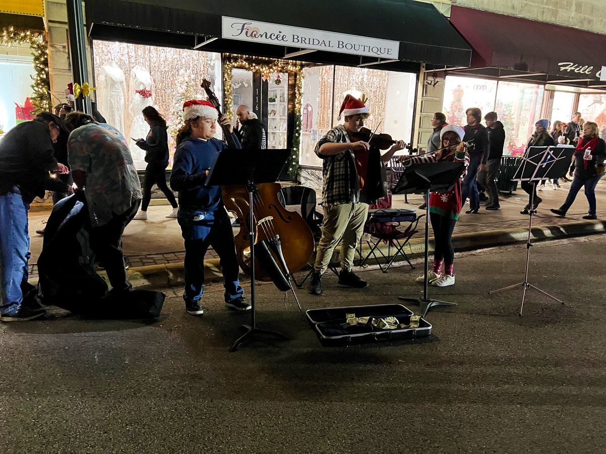 CDGerhard's tweet photo. "The best way to spread Christmas cheer is singing loud for all to hear" (or playing). Right, @BoerneFineArts?? Excited to see these students sharing the Christmas spirit at #DickensOnMain  🥰 https://t.co/fsWK0bGKCY