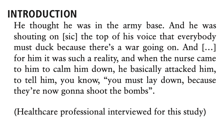 Cómo es tener delirium? La voz de pacientes y profesionales de la salud en el análisis de   @victoriajhume ... nos invita a revisar un problema muy frecuente en UTI desde otra mirada (aquí música para acompañar la lectura: victoriahume.bandcamp.com/album/delirium)