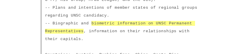 wikileaks's tweet photo. Cables revealed by Julian Assange show that the US ordered their Diplomats to gather intelligence on high ranking @UN officials, including their biometric data #cablegate11 #Cablegate https://t.co/S3PCrKekIh https://t.co/33GbCNdOPm