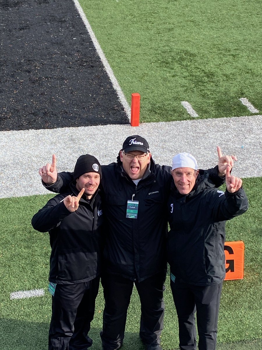 jroon7's tweet photo. Great day to be a Friar! Even #1.1 couldn't miss the big day!..Congrats to these 3 who worked hard to develop a state championship team!!..State Champs! https://t.co/xciJgsQgAF