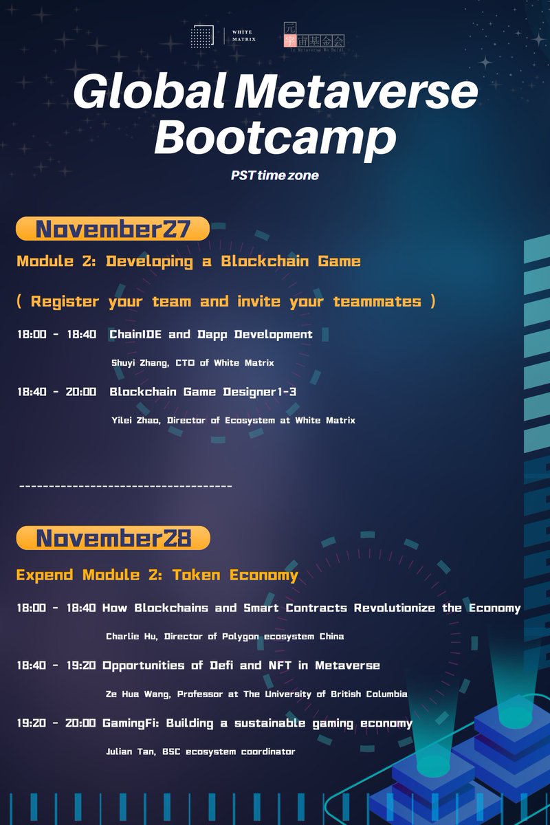 The first session of the second week for the Global Metaverse Bootcamp will be starting at 18:00 PST (after 3 minutes from now). 
Don't forget to join us at 👉youtube.com/channel/UCgvPU….
