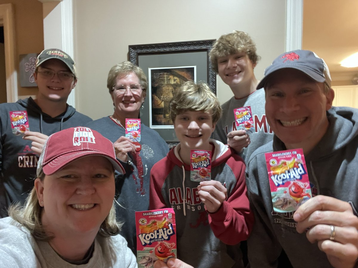 5Beards4Bama's tweet photo. @GaQMcK1 we are celebrating the win tonight with some Kool-Aid!! Great defensive play in OT! ROLL TIDE!! That was a tough one but super proud of y’all for staying in it until the end! 🐘 #IronBowl2021 #RTR #Alabamafootball https://t.co/cgLXCPv1gB