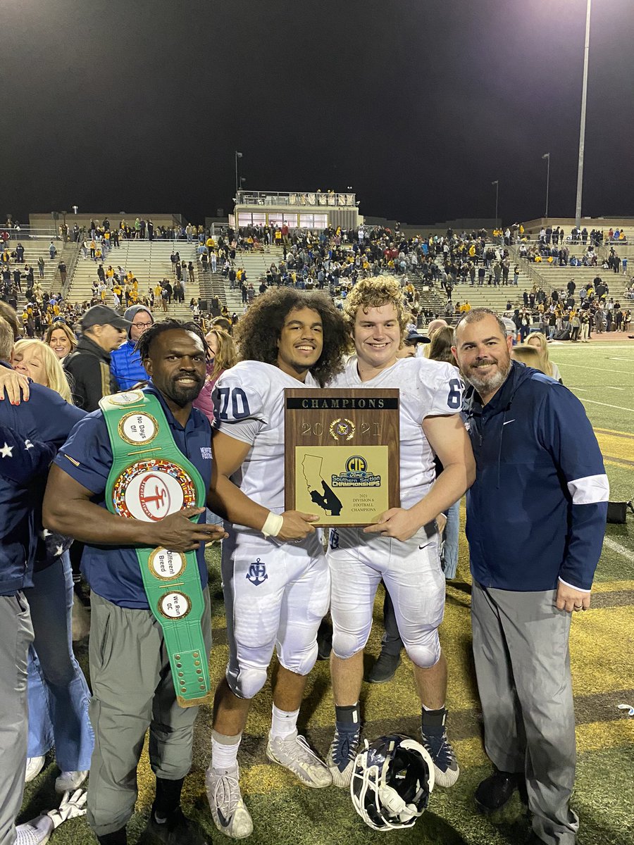Newport Harbor High School CIF Southern Section division 6 Champions. This team never stops. Down 21-0 and down 28-14 at half. We won 42-35. Hard working Sailors all!