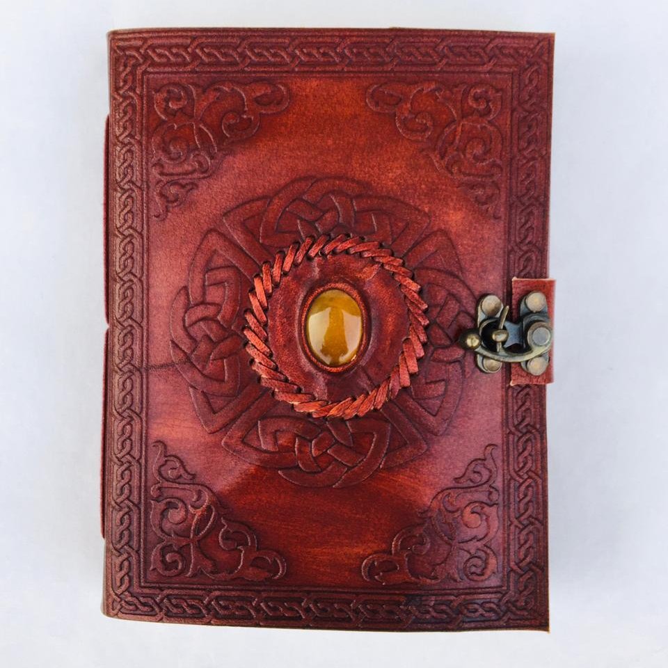 Beautiful leather journal with stone and a lock #leathernotebooks #leather #stones