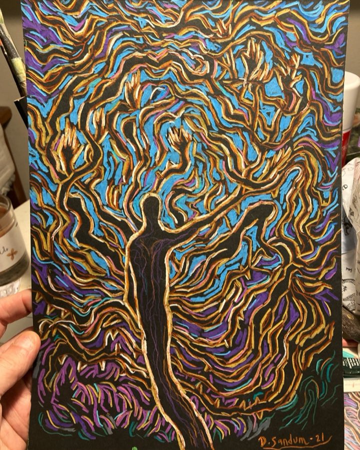 DavidSandum's tweet photo. Just signed at 03.30 am. Made tonight in a two hour session. ‘Navigating Through an Anxious Haze.’ Medium: Watercolor/pastel pencils. Size: A4. *photo taken under electric light #anxiety #bipolar #cognitivedisfunction #enduringpain #cantconnectthedots #spiraling #chaos #brainfog https://t.co/XzljZy6Unt