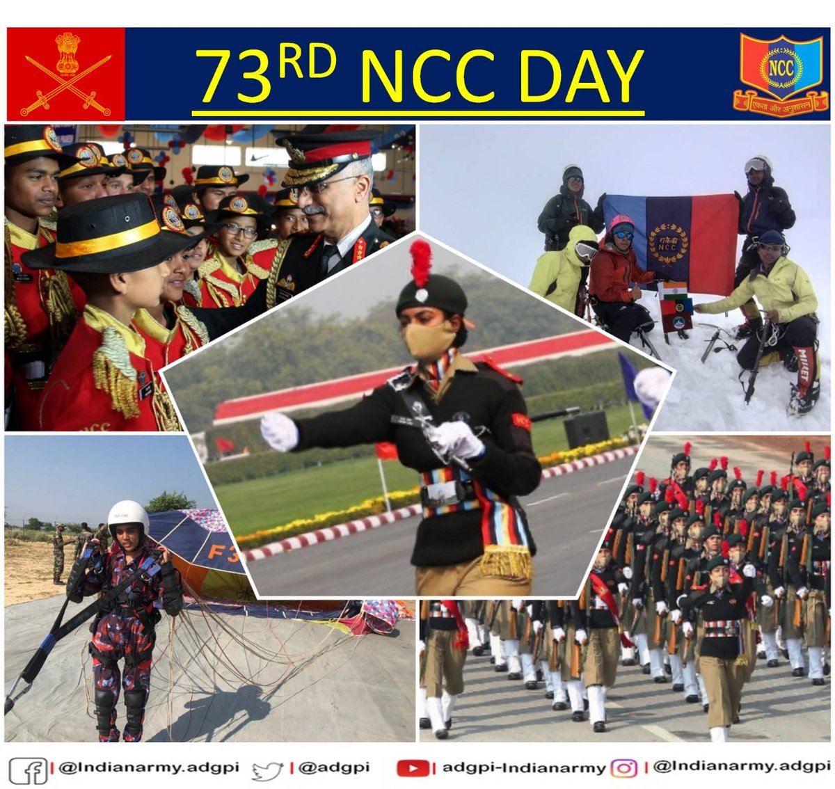 adgpi's tweet photo. “Unity and Discipline”

General MM Naravane #COAS and All Ranks of #IndianArmy convey best wishes on the occasion of 73rd #NCC Day.

#IndianArmy
#StrongAndCapable https://t.co/p77A3kLYcJ