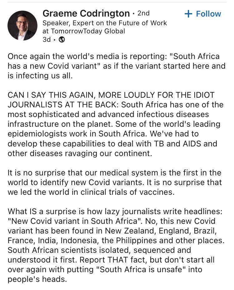 johnnjenga's tweet photo. Dear Journalists, you have a missed call from South Africa. #Omicron https://t.co/E8rlq16HIv
