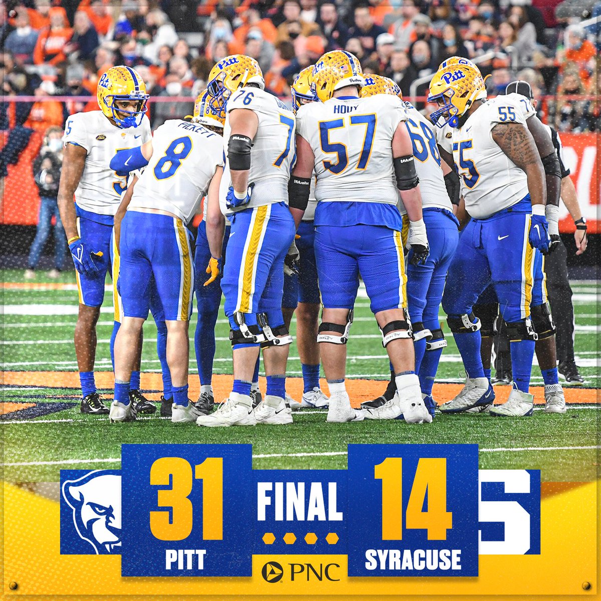 Pitt_FB's tweet photo. VICTORY LIGHTS YET AGAIN ✨

First 10-win regular season since '81

First perfect road record since '87

Now let's go win an ACC title! 🏆

#H2P » #WeNotMe https://t.co/wILsmKDIDO