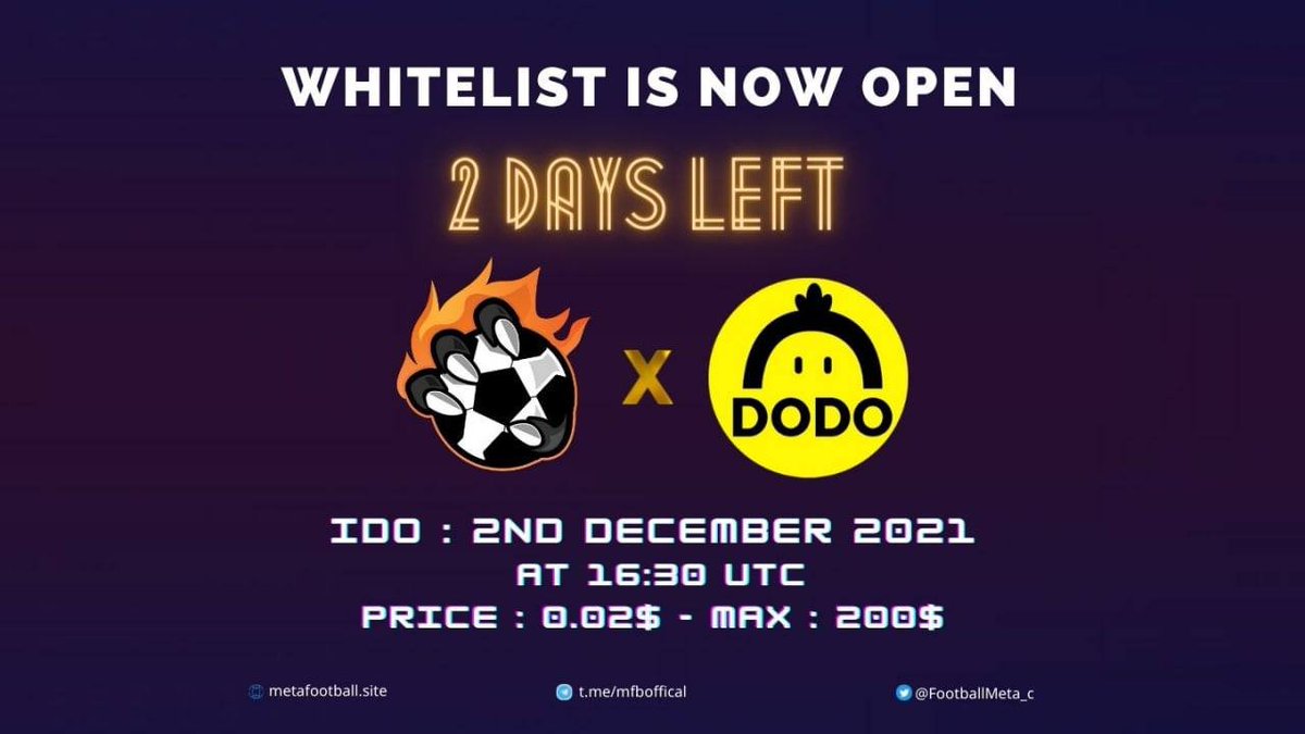 FootballMeta_c's tweet photo. Hurry up to become one of the first to own MFB token.
#metaverse #NFT #gameplay2ern #blockchain #Metafootball #MFBtoken #Whitelist #Airdrop #IDOwhitelist #Footballfantasygame #Poocoin #pancakeswap #dodo #bakeryswap #CoinMarketCap https://t.co/jeIPWYZdRi