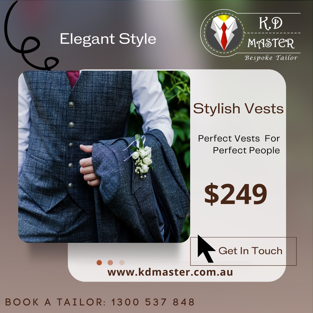 KDmaster8's tweet photo. your elegance is always incomplete without a Stylish Vest. 
Let's define Elegance with style,
Vest starts from $249
Book a tailor Now !!
Call: 1300537848
Visit: https://t.co/vSIRTGXM8m
#kdmaster #Australia #style #vests #fashion #trends https://t.co/TKpdKBqVzu