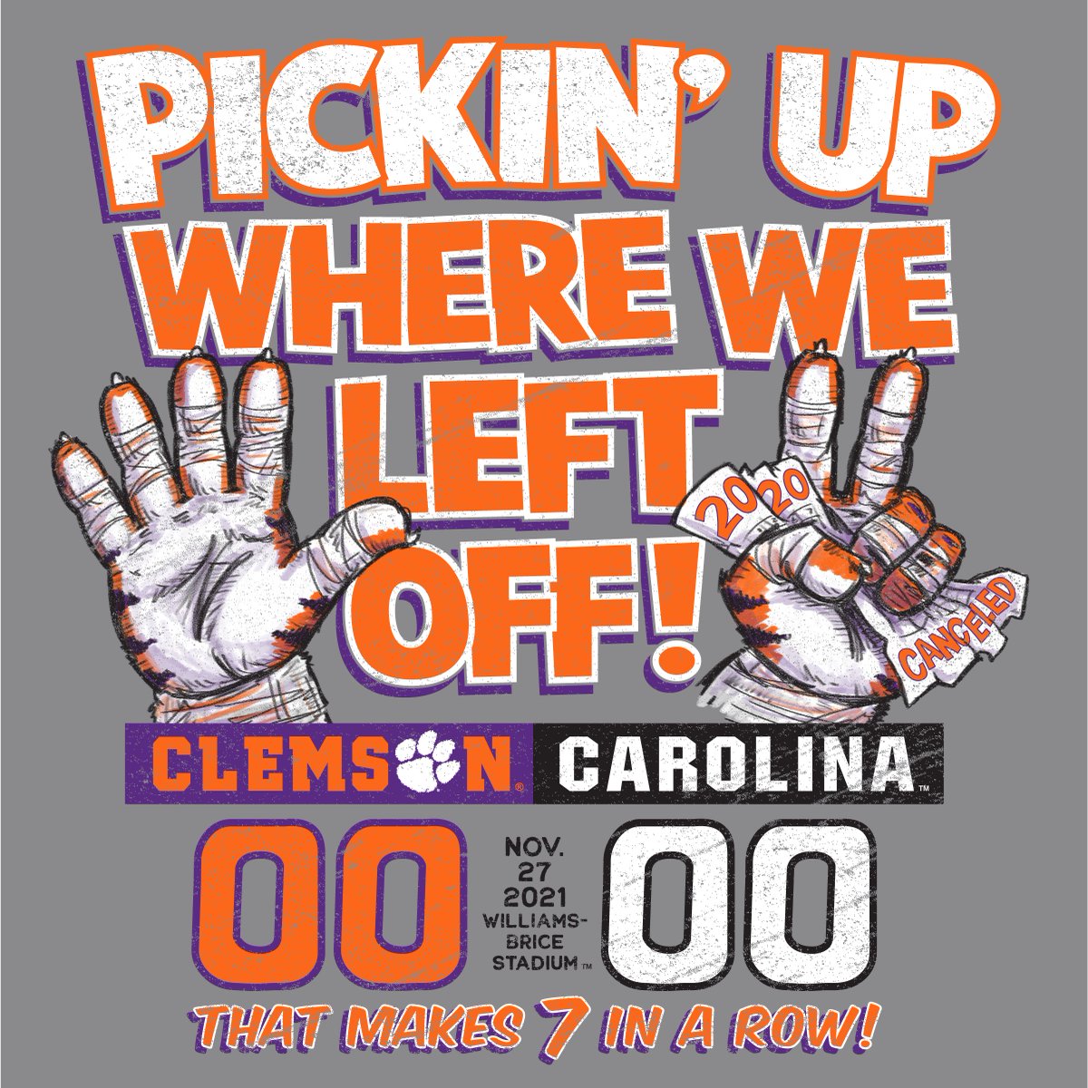 TTGrafx's tweet photo. We picked up where we left off!! ๐โ
๐๐๐ 7 IN A ROW๐๐๐๐โ
Get your Score Shirt now!!โ
Available in-store the afternoon on November 29th
**Score will be updated on final print**โ
#gotigers #beatcarolinaโ #madeinclemson #weownthestate #tigertown #clemson https://t.co/dkOhgbKcQf