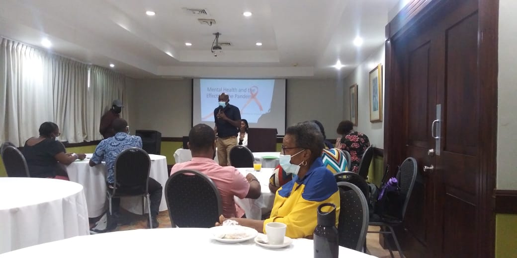FaithHIVStigma's tweet photo. The attentiveness and smiles tell us it was a successful day at the @themohwgovjm @NFPBJamaica @JaCouncilChurch sensitisation session &amp; workshop with faith leaders in Trelawny today. Led by Revd Frantz Camille, the session unpacked mental health + HIV-related issues in a pandemic https://t.co/wOwbPXpRLh