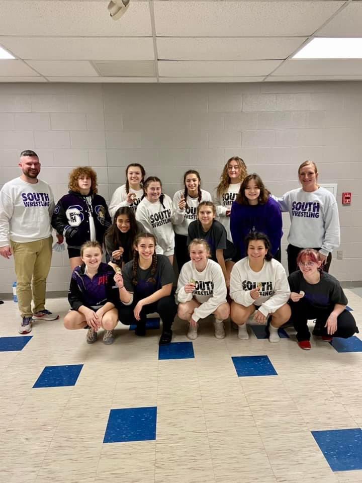 Mr_Jones_Math's tweet photo. @ParkHillSouthHS Girls Wrestling dominated the Oak Park tournament finishing first place as a team!! They came out to battle! 
Alex M 3rd 
Maddie F 1st
Lucia H 3rd
Shayla T 2nd
Makayla S 3rd
Maddie K 1st
Anna K 1st
Sammy M 1st 
Tristyn M 1st 
Way to go ladies 🎉🎉🎉 https://t.co/dzGZVzkfvj