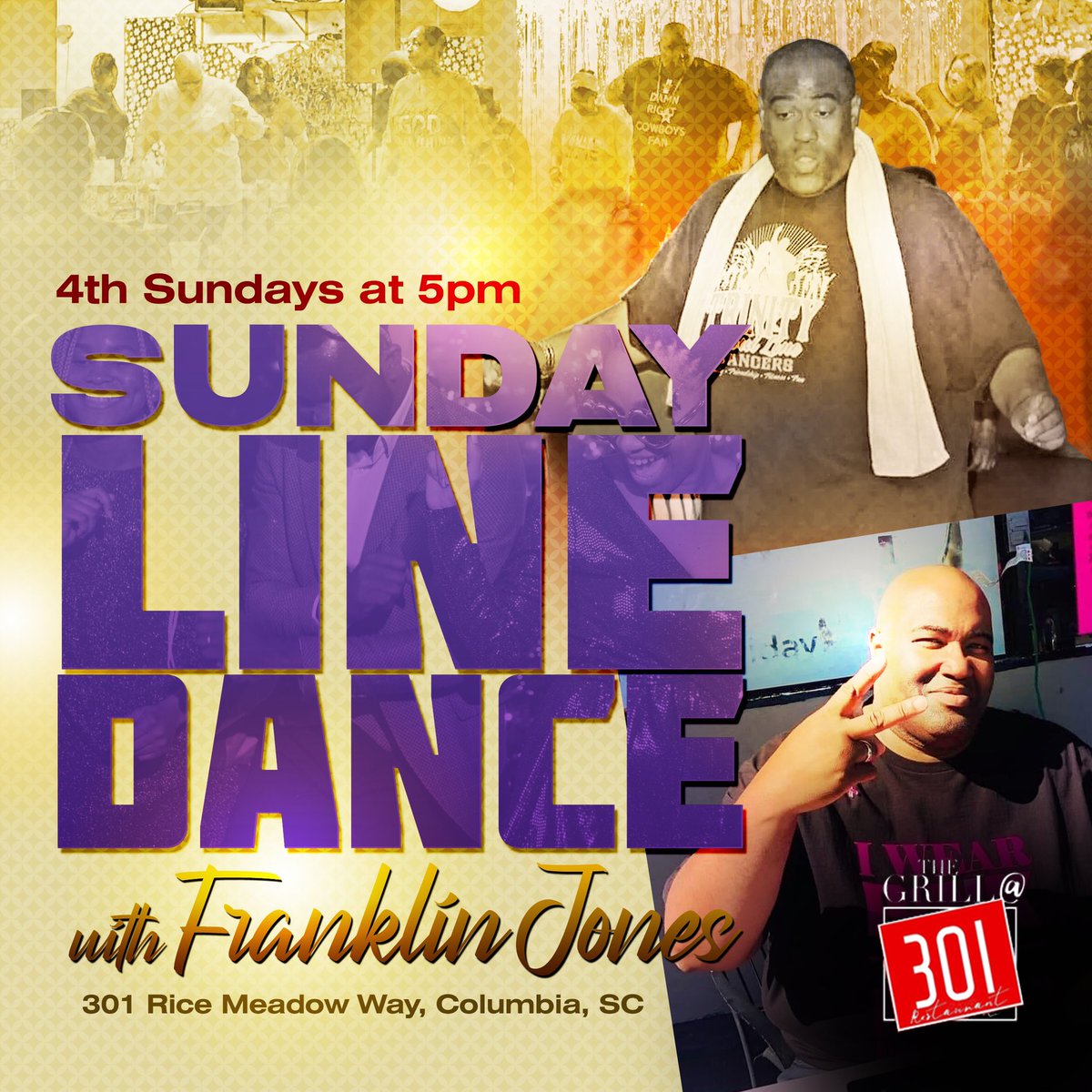 301bargrill's tweet photo. 🦃Alright y’all, time to get down and dirty and burn off that Turkey🕺💃🏽 Line Dancing with Franklin Jones - each and every 4th Sunday‼️Gonna be a good time as always and we’ll have the games on all day!
#sundayfunday #linedance #hiphop #rnb #sportsbar #southcarolina #nfl https://t.co/lfKJmYWJKx