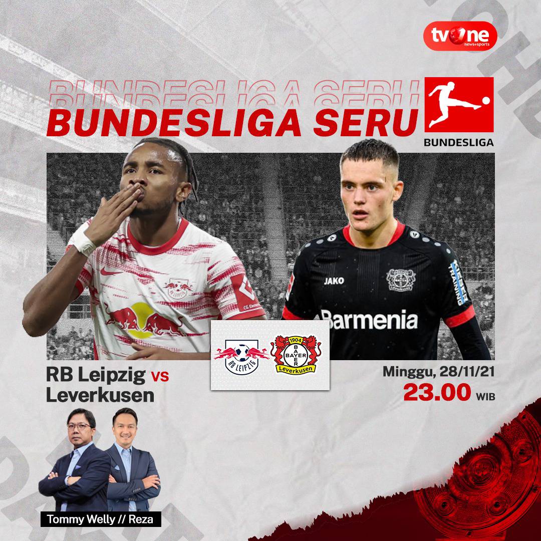 tvOneNews's tweet photo. Pertandingan malam ini mempertemukan RB Leipzig vs. Bayer Leverkusen siapakah yang akan memenangkan pertandingan hari ini.
.
Saksikan dalam Bundesliga seru, Minggu, 28 November 2021 pukul 23.00 hanya di tvOne.
.
#bundes #Bundesliga #tvonesports #bundesligaseru https://t.co/i510lLfDCS