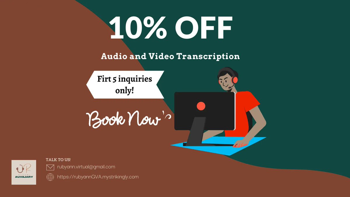 rubyann_VA's tweet photo. Looking 👀 for someone who can save you valuable time ⌚ by providing you with an accurate ✅ transcript? 🎧

Let me help you with that ‼️🙋

Hire me today ❕

I am giving 10% OFF for the first 5 inquiries. 📴

What are you waiting for? https://t.co/lBtWvNainy