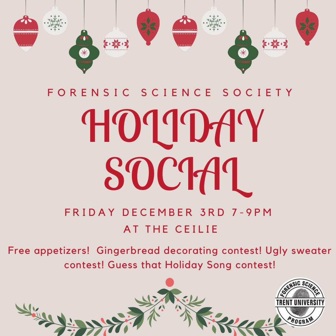 trentfss's tweet photo. Hey FSS! Come celebrate the end of the fall term at our Holiday Social!! There will be a gingerbread decoration and ugly sweater contest as well as free food!!! How to see you 7-9pm Dec 3rd at the Ceilie!!! https://t.co/OHVn2rXUMY