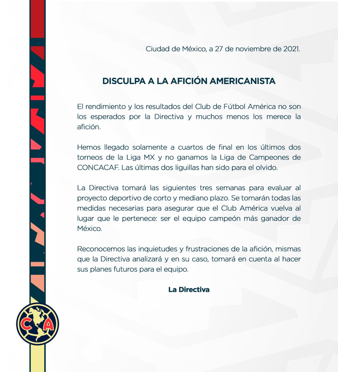 ClubAmerica's tweet photo. 📝 Comunicado Oficial https://t.co/JdMJwp0DwY