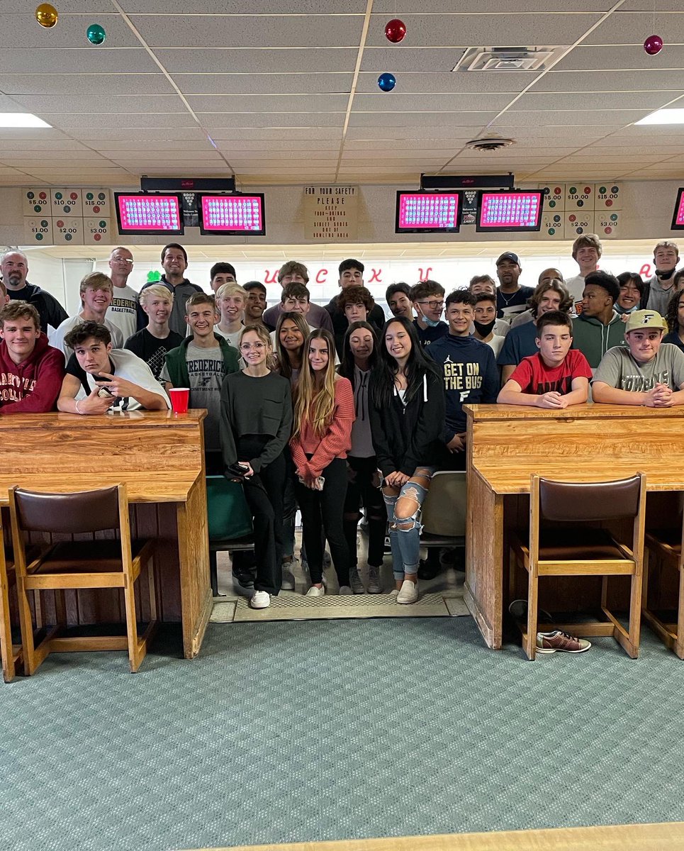 FrederickBoysBB's tweet photo. Love my crew of players, coaches, and managers this year! Congrats to @bryce_conover for high bowling score of the day! #fhshoops #teambuilding #getonthebus🚌 https://t.co/cpyPKndpg3