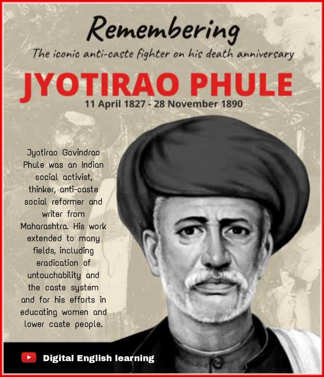 del_learning's tweet photo. Jyotirao Govindrao Phule was an Indian social activist, thinker, anti-caste social reformer and writer from Maharashtra.
#jyotirao #jyotiraophule
#socialactivist #thinker #reformer
#India
#digital #English #Learning
#digitalenglish
#digitalenglishlearning #Khandwa https://t.co/LCK4dKB0GW