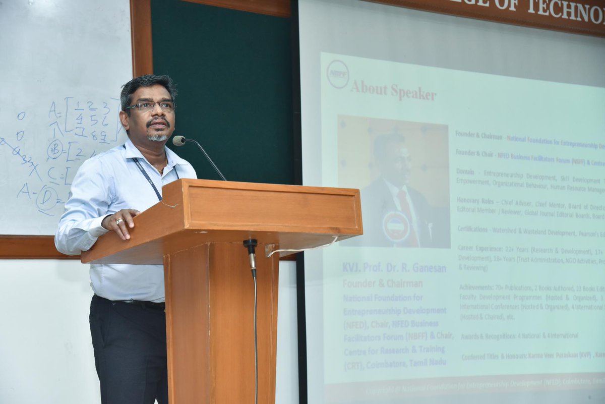 KCTOfficial's tweet photo. The Dept of #AutomobileEngineering conducted a #CareerGuidance and #SkillEnhancementprogram on 25 Nov 2021. The Speaker KVJ. Prof. Dr. R. Ganesan, Founder & Chairman, #NFED, #NBFF and #CRT highlighted on goal setting, skill enhancement,decision making and career selection. https://t.co/5uzEuxBvu1