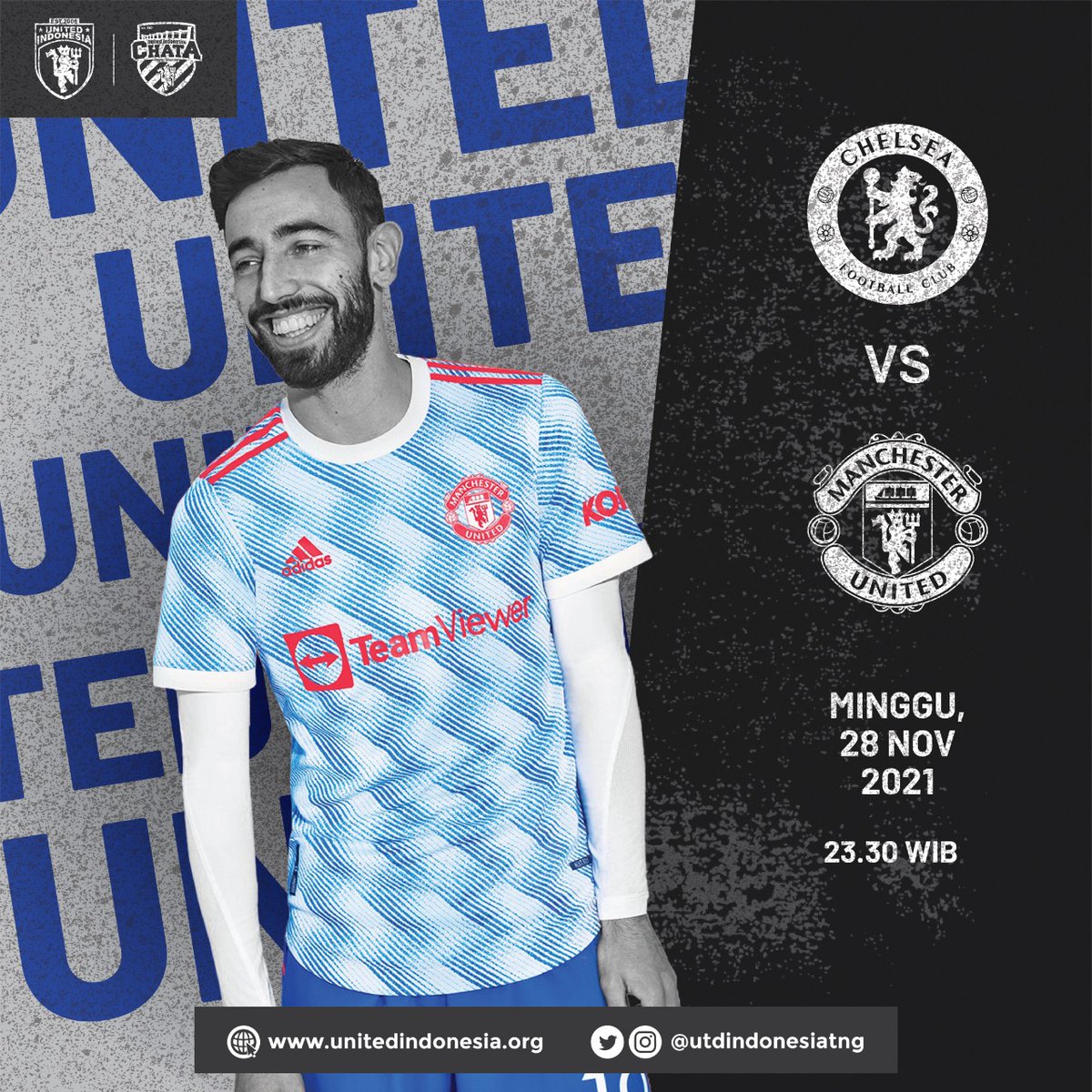 UtdIndonesiaTNG's tweet photo. Matchday
Chelsea vs Manchester United
.
๐ Stamford Bridge
๐บ Mola Tv
๐
minggu, 28 November 2021
โฐ pkl 23:30
.
Mohon maaf nobar Off, Venue masih terdampak pembatasan Jam operasional.
.
#uiChataFamily #unitedindonesia #unitedtogether #unityforunited #Tangerang https://t.co/BdpO8u4xcG